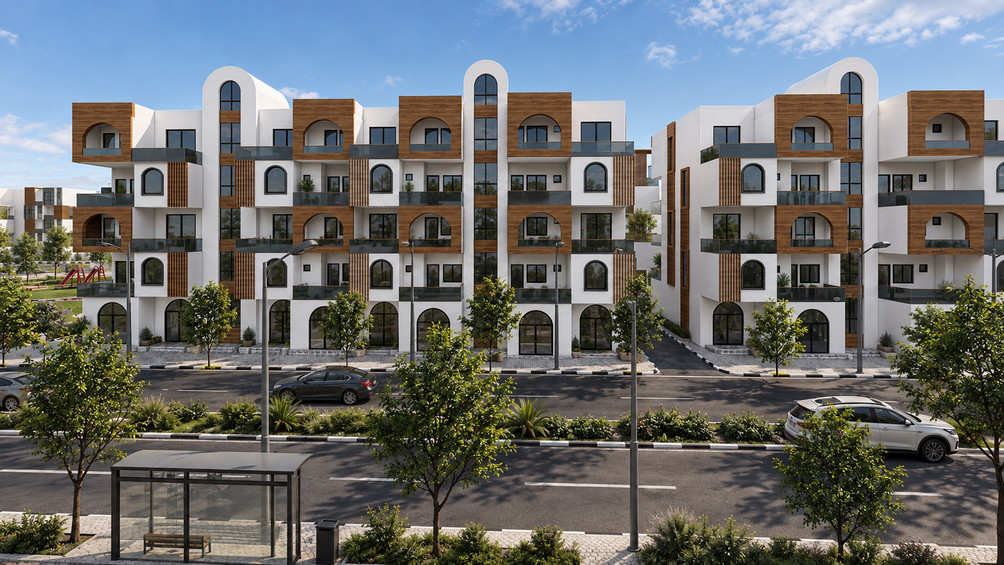 Habitat collectif modulaire : logements aux façades rythmées par des arcs